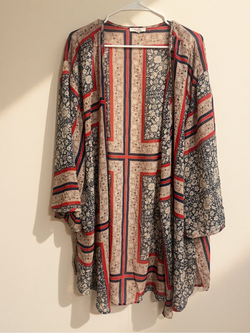Patchwork Floral Kimono in Navy, Red & Beige